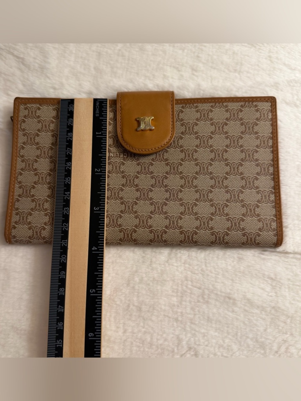 Celine Auth Vintage Macadam Long Wallet Monogram Gold Snap Closure - Picture 11 of 11